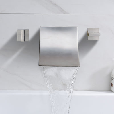 Wall Mount Tub Filler, Brushed Nickel Waterfall Tub Faucet, High Flow