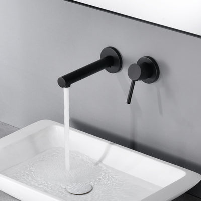 sumerain Single Handle Left-Handed Matte Black Wall Mount Bathroom Faucet, Lavatory Basin Faucet
