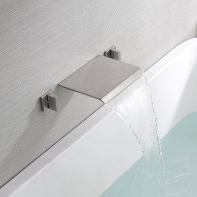 Dual Handle Waterfall Wall Mount Bathtub Faucet Brushed Nickel with Valve