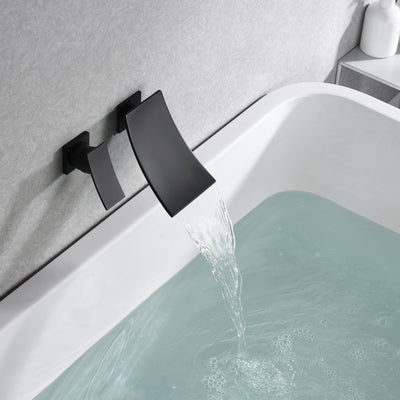 sumerain Black Tub Faucet Waterfall Wall Mounted Bathtub Filler Left-Handed Single Handle