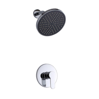 Conjunto de torneira de chuveiro de banheiro, cabeça de chuveiro redonda de plástico ABS de 8 polegadas + corpo de válvula áspera de latão cromado polido