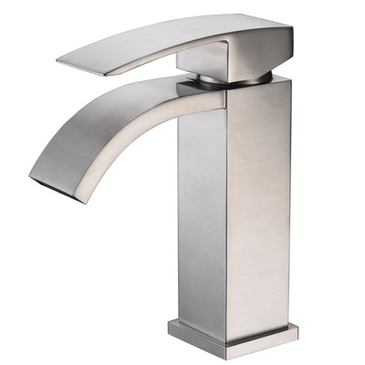 Waterfall Bathroom Faucet, Vanity Faucets Brushed Nickel Finish