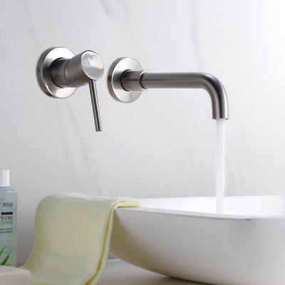 Sumerain Torneira para pia de banheiro de níquel escovado montada na parede Torneira para lavatório Design para canhotos