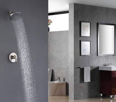 Conjunto de torneira de chuveiro de banheiro, cabeça de chuveiro redonda de plástico ABS de 8 polegadas + corpo de válvula áspera de latão cromado polido