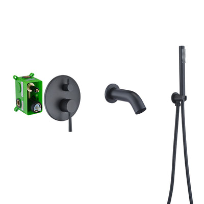 Matte Black Wall Mount Bathtub Faucet with Hand Shower Diverter,Waterfall Spout