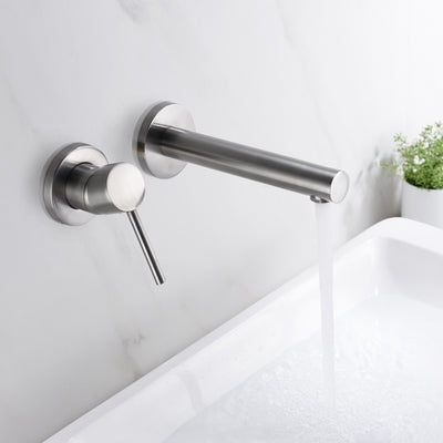 sumerain Single Handle Left-Handed Wall Mount Bathroom Faucet Brushed Nickel Lavatory Basin Faucet