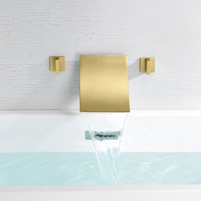 Grifo de bañera de montaje en pared de grifo de bañera de cascada de alto flujo, acabado en oro cepillado