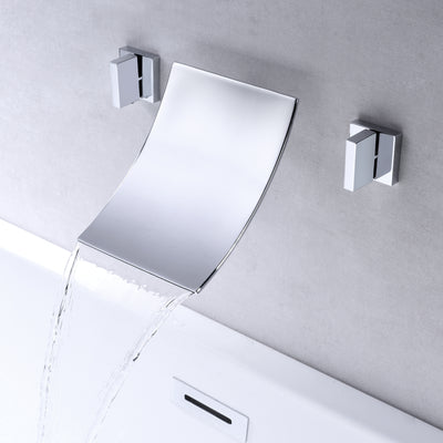 SUMERAIN 3 Hole Wall Mounted Waterfall Bath Filler Tap,Chrome Finished