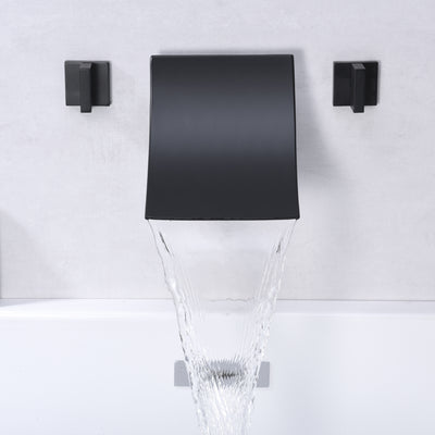 Rubinetto di riempimento per vasca da bagno a cascata con montaggio a parete ad altissimo flusso Nero opaco,SUMERRAIN