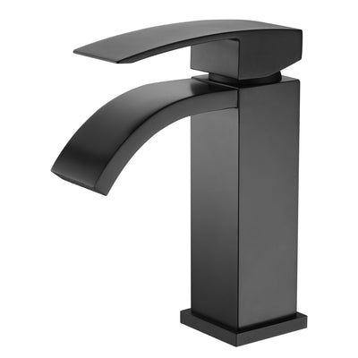 Matte Black Bathroom Faucet, Single Hole Waterfall Sink Faucet