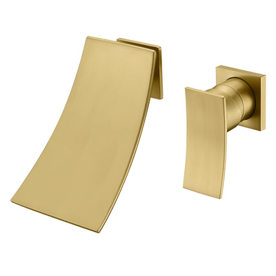 Brushed Gold Wall Mount Tub Faucet with Waterfall Spout