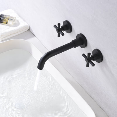 Grifo de baño negro mate, grifos de baño negros de montaje en pared y válvula empotrada incluidos