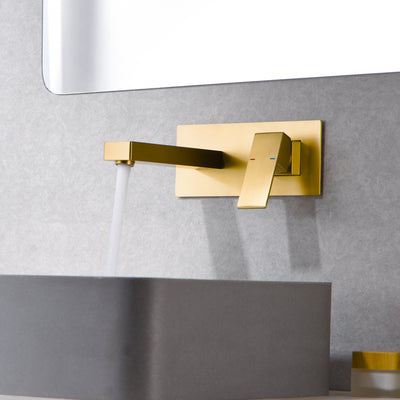 Single Handle Brushed Gold Wall Mount Bathroom Faucet Includes Brass Valve
