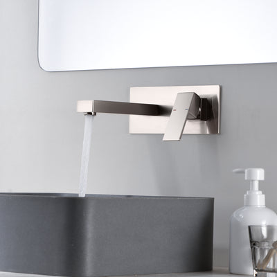 Wall Mount Bathroom Sink Faucet Brushed Nickel Basin Faucet with Rough-in Valve