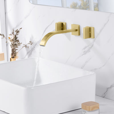sumerain Grifo de baño dorado para montaje en pared, grifo para lavabo de baño con válvula áspera