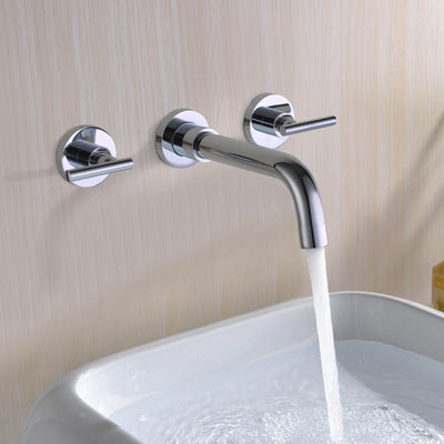 Badezimmer-Waschbecken-Wasserhahn, Wandmontage, zwei Griffe, WC-Wasserhahn, Chrom-Finish