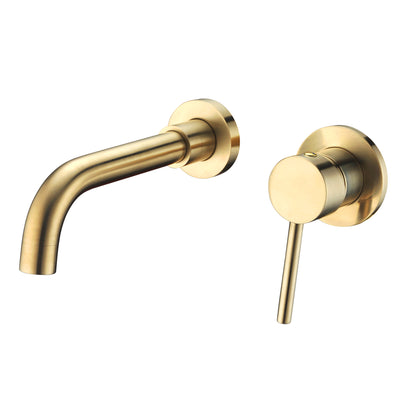 Single Handle Wall Mount Bathroom Faucet Brushed Gold with Brass Rough-in Valve