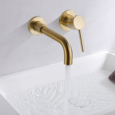 Rubinetto da bagno con montaggio a parete con maniglia singola, oro spazzolato con valvola grezza in ottone