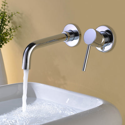 Wall Mount Bathroom Faucet,Single Handle with Brass Rough-in Valve in Modern Chrome Finish