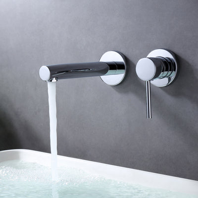 Grifo de montaje en pared para lavabo de baño, grifo de baño cromado moderno de una sola manija con válvula de latón