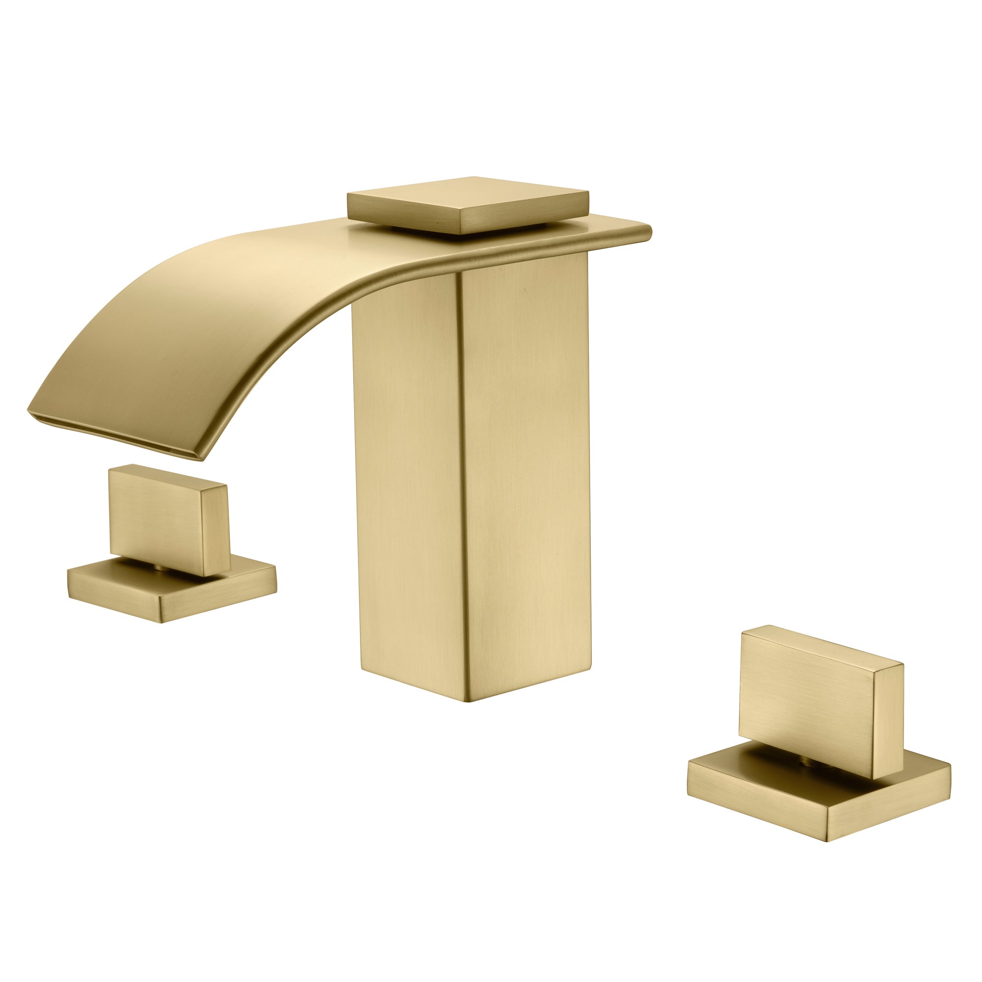 Brushed Gold Waterfall Bathroom Faucet 3 Hole 8 Inch Widespread