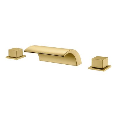 Bathroom Roman Tub Faucet with Waterfall Spout, 3 Hole Deck Mount Bath Tub Filler Brushed Gold