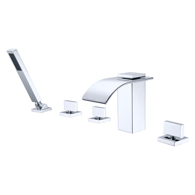 Waterfall Deck Mounted Roman Tub Faucet with Handheld Sprayer, Chrome Finish