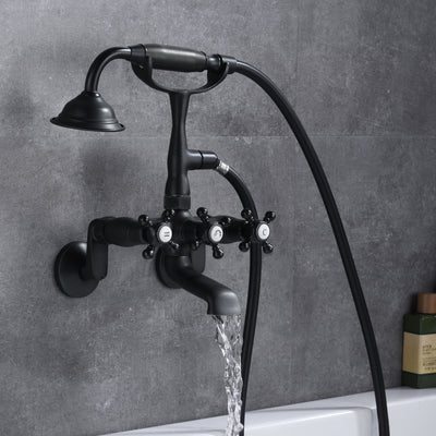 Grifo para bañera con patas de garra montado en la pared, acabado en negro mate, distancia amplia entre orificios ajustables