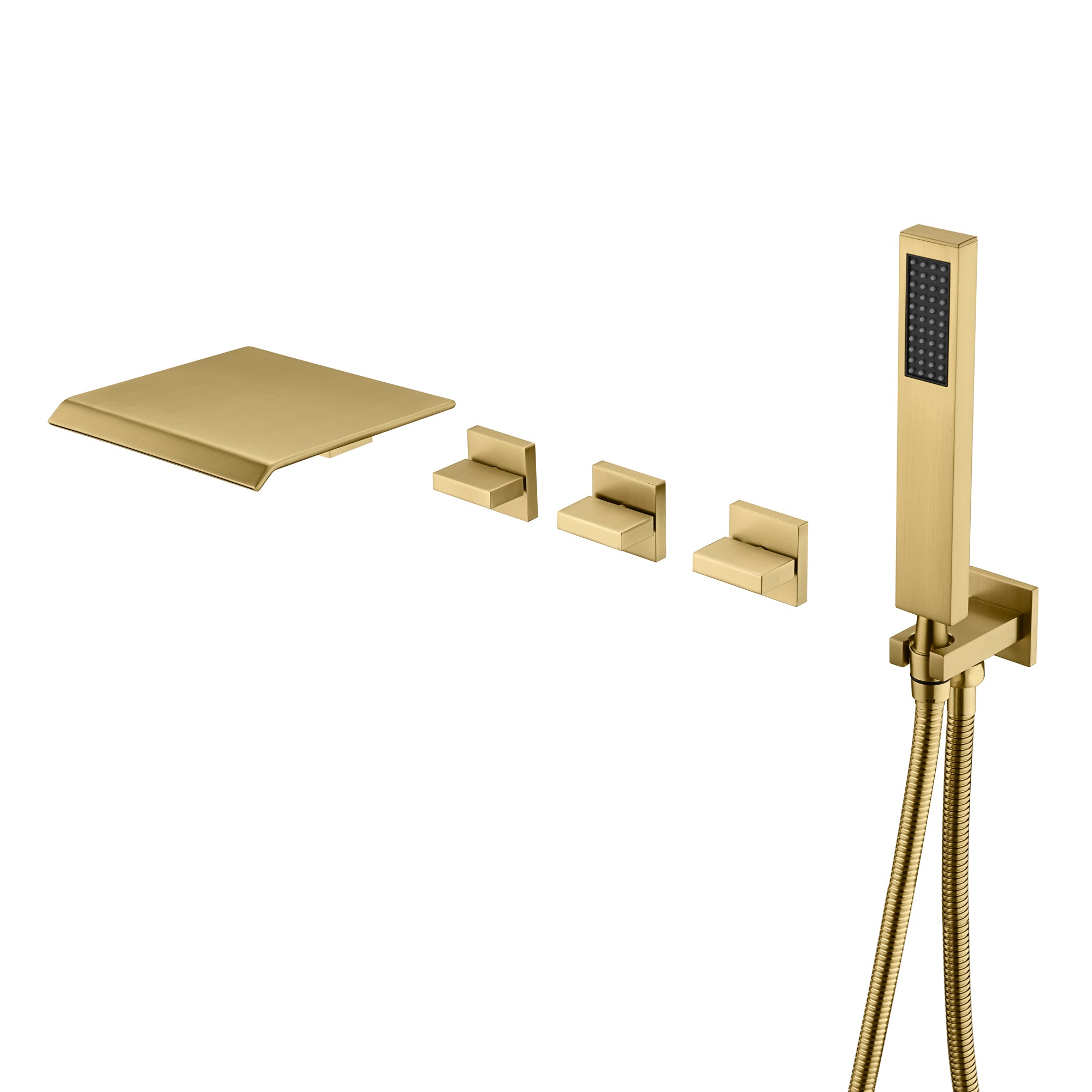 Brushed Gold Wall Mounted tub Faucet with Sprayer Sumerain Faucet