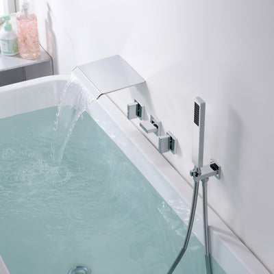 Conjunto de torneira para banheira em cascata com montagem em parede de alta taxa de fluxo com chuveiro de mão, acabamento cromado