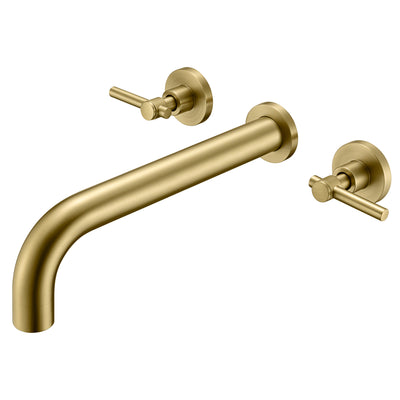 High Flow Brushed Gold Wall Mounted Tub Filler Faucet with Extra Long Spout and Valve
