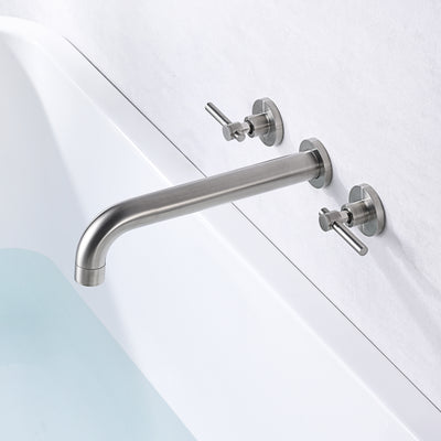 High Flow Rate Wall Mount Tub Filler Faucet Brushed Nickel, Extra Long Spout