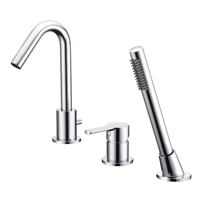 3 Hole Single Handle Deck Mount Roman Tub Faucet with Hand Shower in Chrome Finish