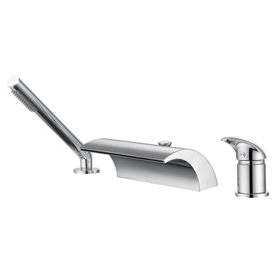 Single Handle Deck Mounted Waterfall Roman Bathtub Faucet with Handheld Shower, Chrome finish