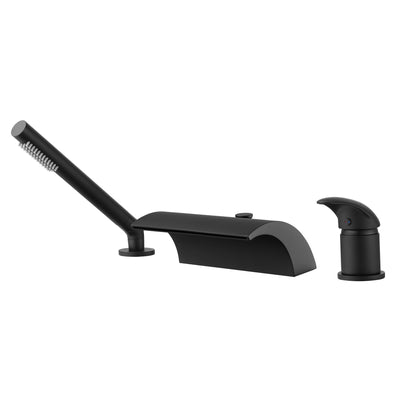 Deck Mount Black Roman Tub Faucet with Hand Shower,High Flow Waterfall Spout with Diverter