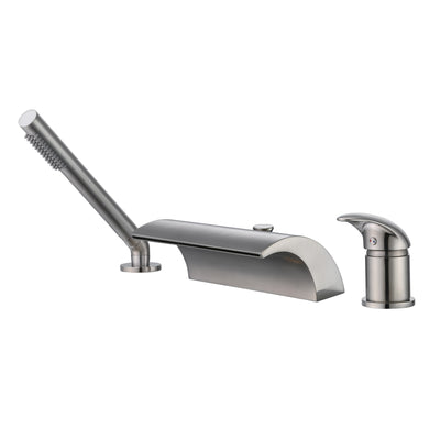 3 Hole Deck Mount Diverter Tub Faucet with handshower and Waterfall Spout,Brushed Nickel