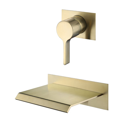 Sumerain grifo de llenado de bañera de montaje en pared en cascada de oro cepillado con válvula, alto caudal