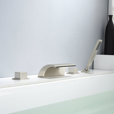 Brushed Nickel High Flow Bathtub Faucet with Sprayer, Waterfall Tub Spout with Diverter