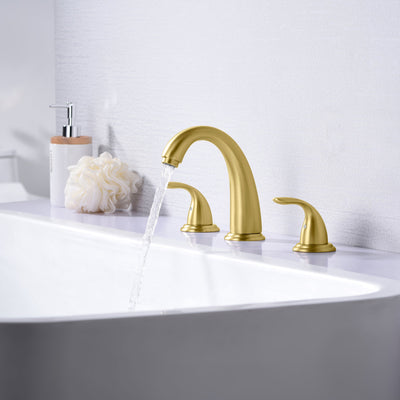 Sumerain Two Handle Brushed Gold Widespread Bathroom Faucet with Valve