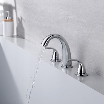 High Flow 2 Handle Deck Mounted Roman Tub Faucet with Valve,Chrome Finish
