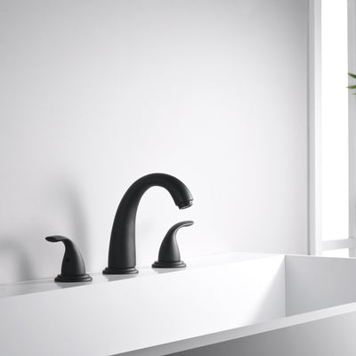 Two Handle Matte Black Roman Tub Faucet with Valve, High Flow 3 Hole Deck Mount Bathtub Faucet