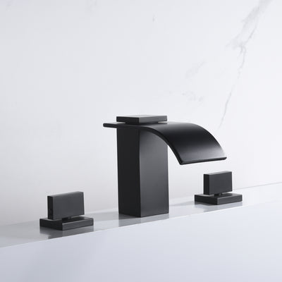 High Flow Waterfall Black Roman Tub Faucet, Two Handle Deck Mount Tub Filler with Valve