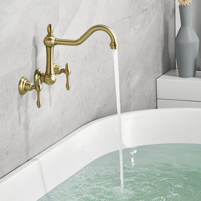 sumerain Vintage Wall Mount Tub Faucet, 8 Inches Center 3 Hole Bathtub Filler Brushed Gold