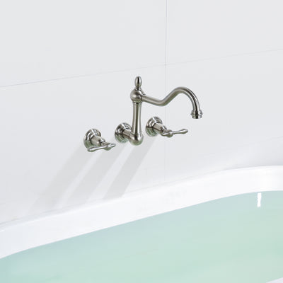 sumerain Wall Mount Bathtub Faucet Brushed Nickel Tub Filler, 8 Inches Center