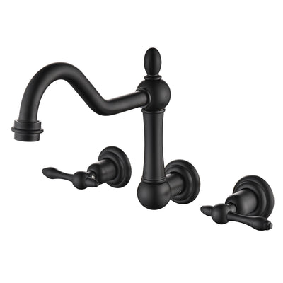 sumerain Black Tub Faucet Wall Mount Bathtub Filler Vintage Style 3 Holes 8 Inches Center