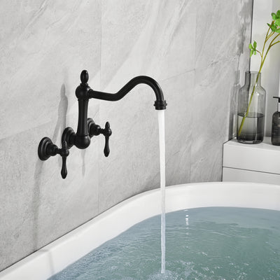 Sumerain torneira preta para banheira, montagem na parede, enchimento de banheira, estilo vintage, 3 furos, 8 polegadas, centro