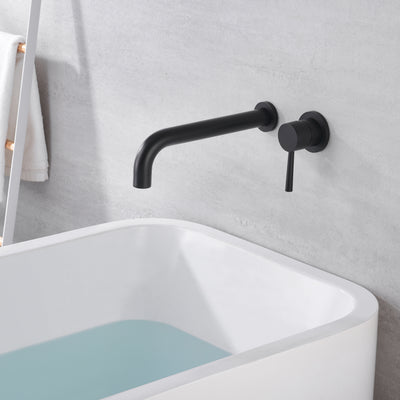 Extra Long Spout Single Handle Wall Mount Matte Black Tub Faucet with Rough-in Valve