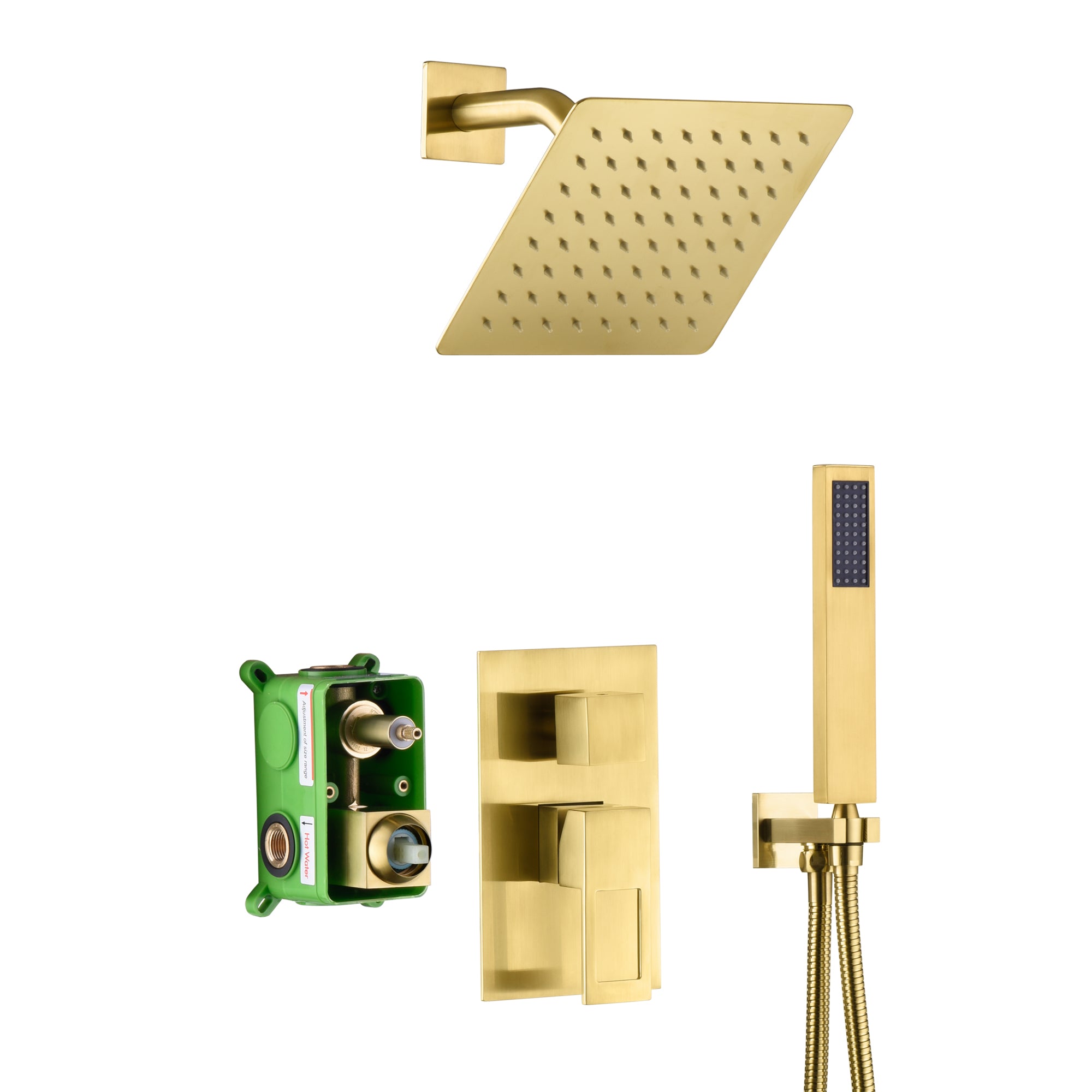 Sumerain Brushed Gold Shower Faucet Set with 8 Inches Stainless Steel Rain Shower Head, Solid Brass Rough in Valve