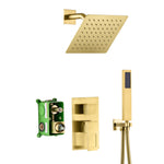 Brushed Gold Brass Rain Shower Faucet System with Rough-In Valve