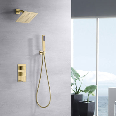 Système de robinet de douche à effet de pluie en laiton doré brossé avec valve brute